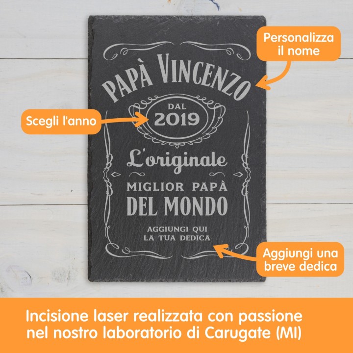 Piatto in ardesia personalizzato per Papà in stile Whisky