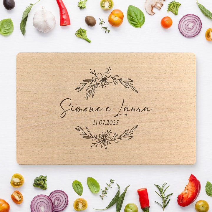 Tagliere personalizzato per coppie Fiori