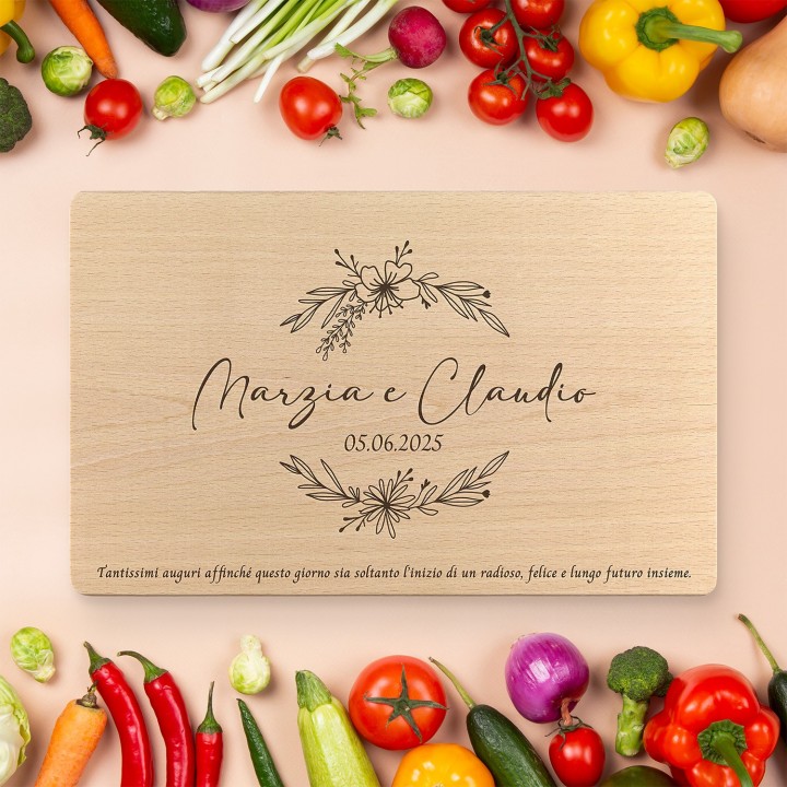 Tagliere personalizzato per coppie Fiori