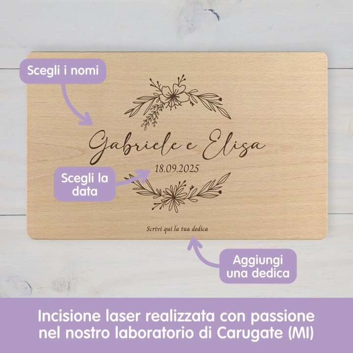 Tagliere personalizzato per coppie Fiori