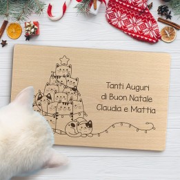 Tagliere natalizio personalizzato Albero di gatti
