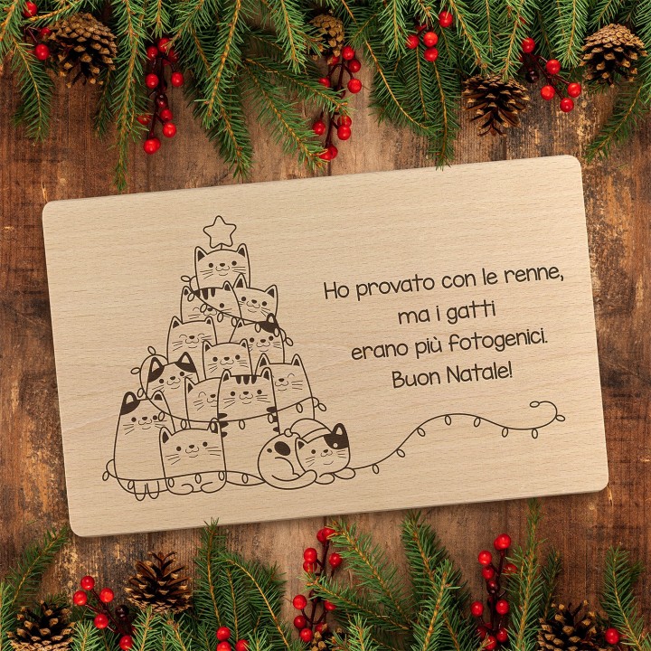 Tagliere natalizio personalizzato Albero di gatti