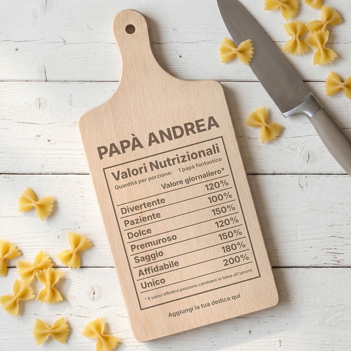 Tagliere personalizzato Valori nutrizionali del papà