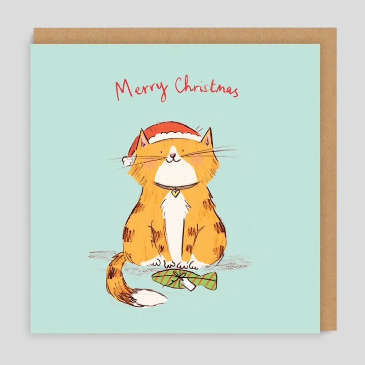 Biglietto di auguri Natale Gatto con regalo