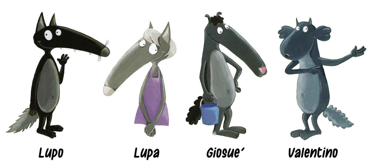 Lupo cartone animato - I personaggi (Lupo, Lupa, Giosuè e Valentino)